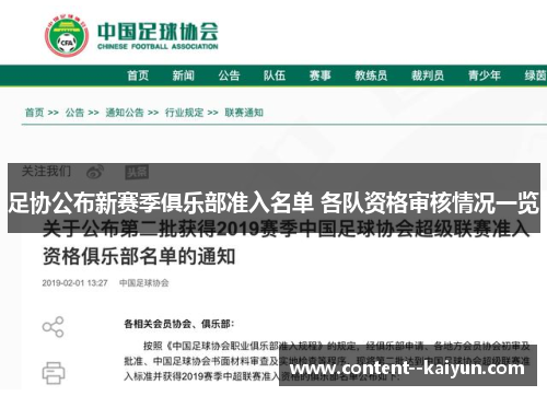 足协公布新赛季俱乐部准入名单 各队资格审核情况一览 足协公布新赛季俱乐部准入名单 各队资格审核情况一览